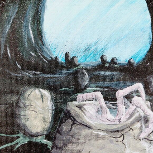 Hand Painted Original Alien Hatching Xenomorph Egg Horror Art Painting 8x10" - Picture 5 of 9